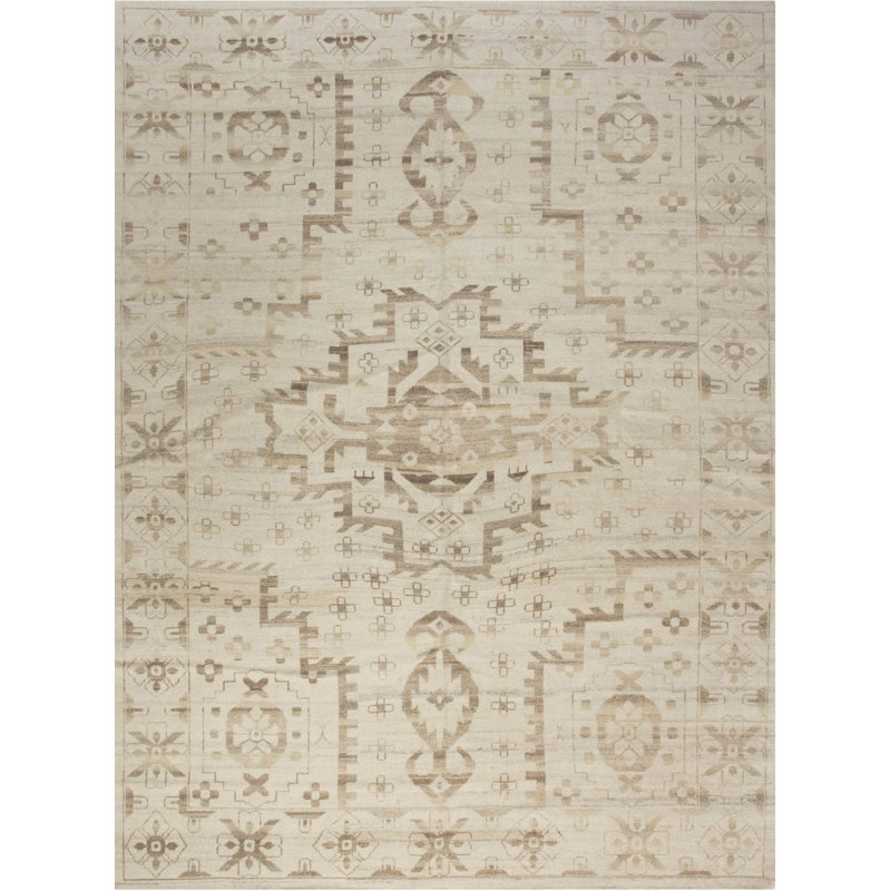 Tapis beige d'inspiration orientale moderne 11 pi 10 po x 16 pi Modern