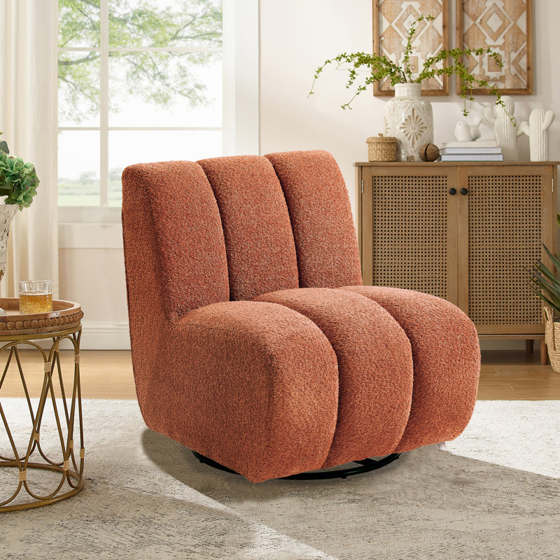  25.2'' W Swivel Upholstered Slipper Accent Chair, Orange Fabric