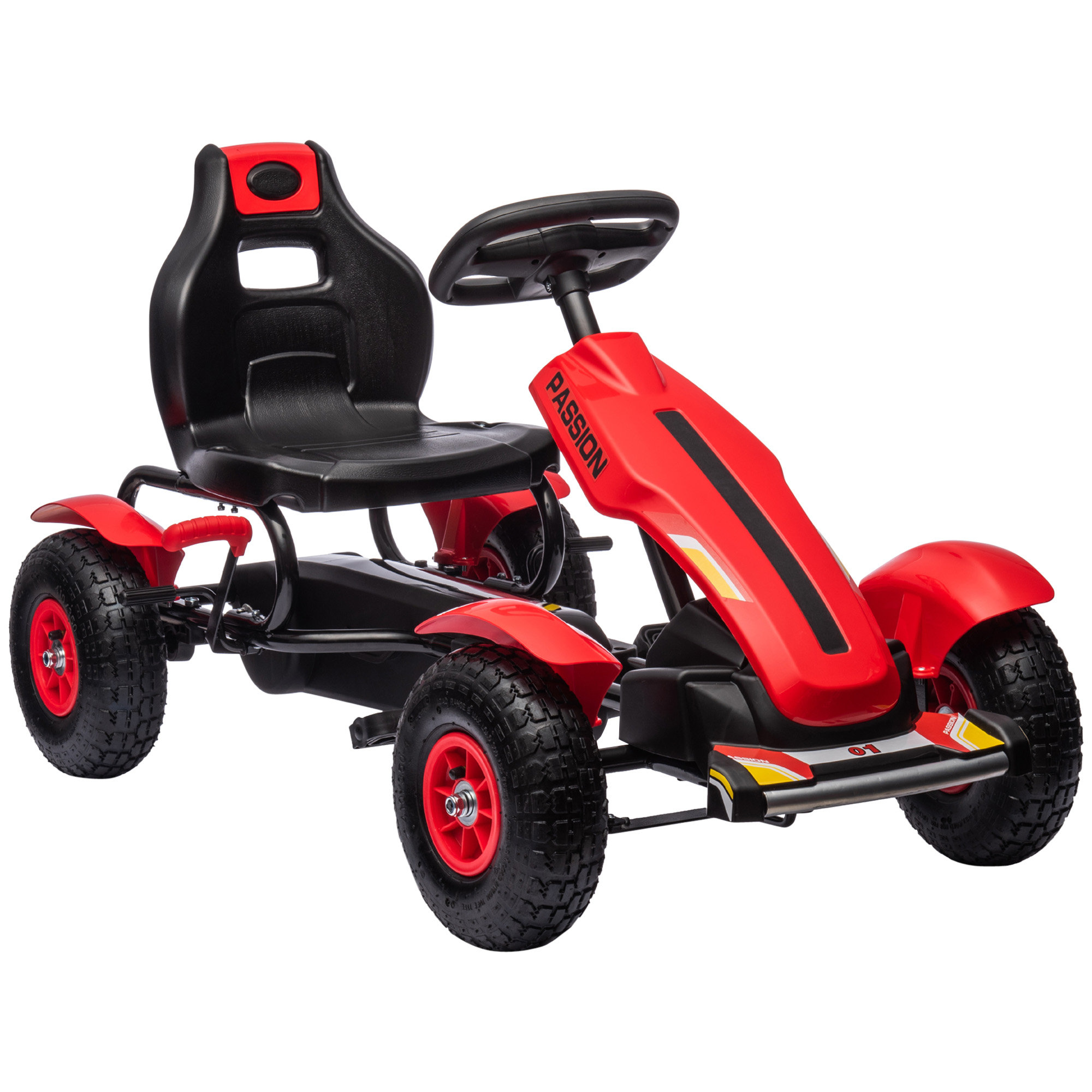 Aosom Kids Pedal Go Kart W/ Adjustable Seat, Rubber Wheels, Red