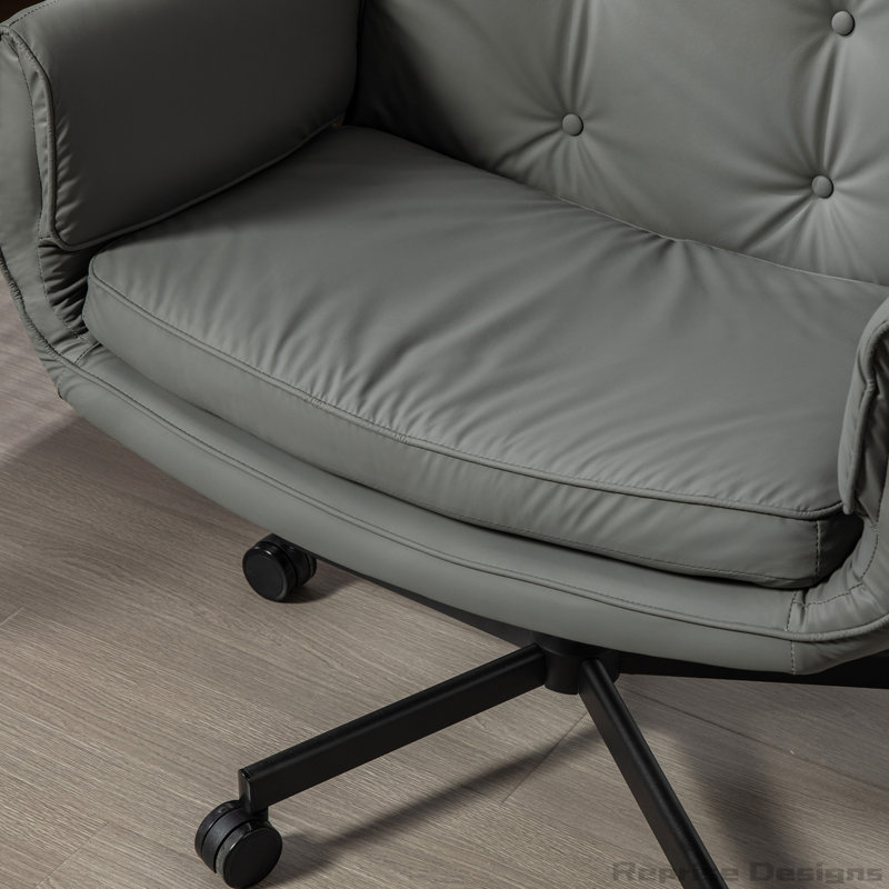 Chaise de bureau Criss Cross avec accoudoirs et roues et appui-tête réglables, chaise de bureau de coiffeuse en polyuréthane avec siège large pour les jambes croisées, chaises de bureau pivotantes pour la maison, le maquillage, les jeux, le bureau, gris
