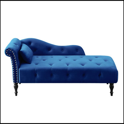 Luxurious Velvet Chaise Lounge with Tufted Buttons, Nailhead Trim, and Solid Wood Legs for Elegant Comfort by House of Hampton