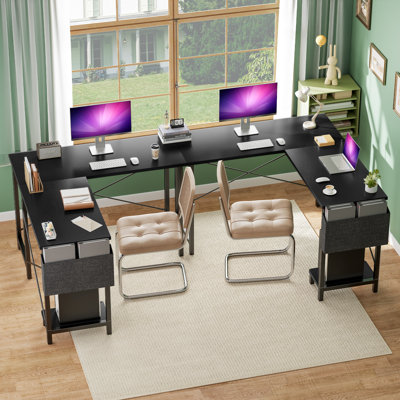 L-Shaped Computer Desk with Desk Monitor Stand and Side Storage Bag by Ebern Designs