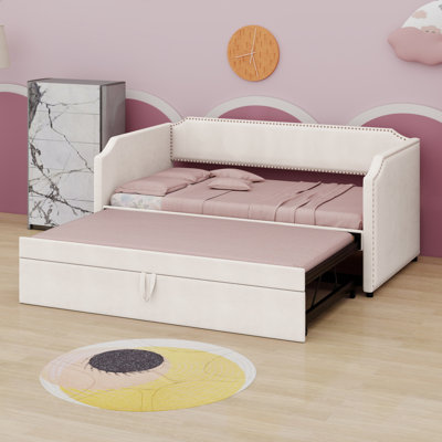 Velvet Upholstered Daybed With Pop Up Trundle