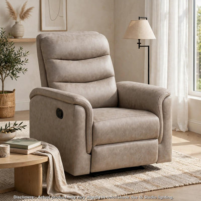 Meloni Reclining Chair with Pull-Hand Mechanism, Taupe Microfiber