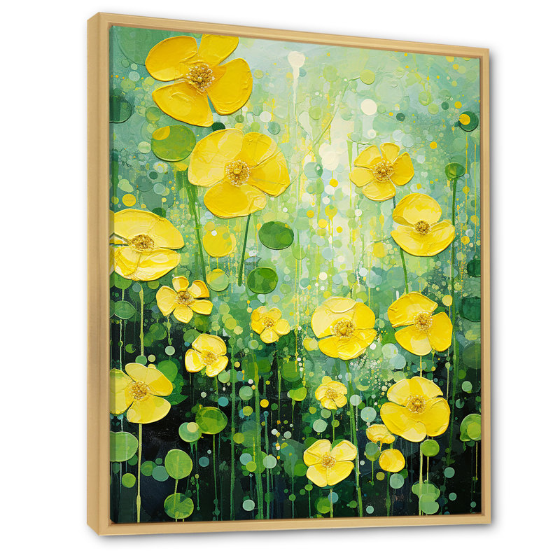 Buttercups Bliss Sunshine - imprimé, Cadre naturel flottant, H 44 po x l 34 po x P 1,5 po