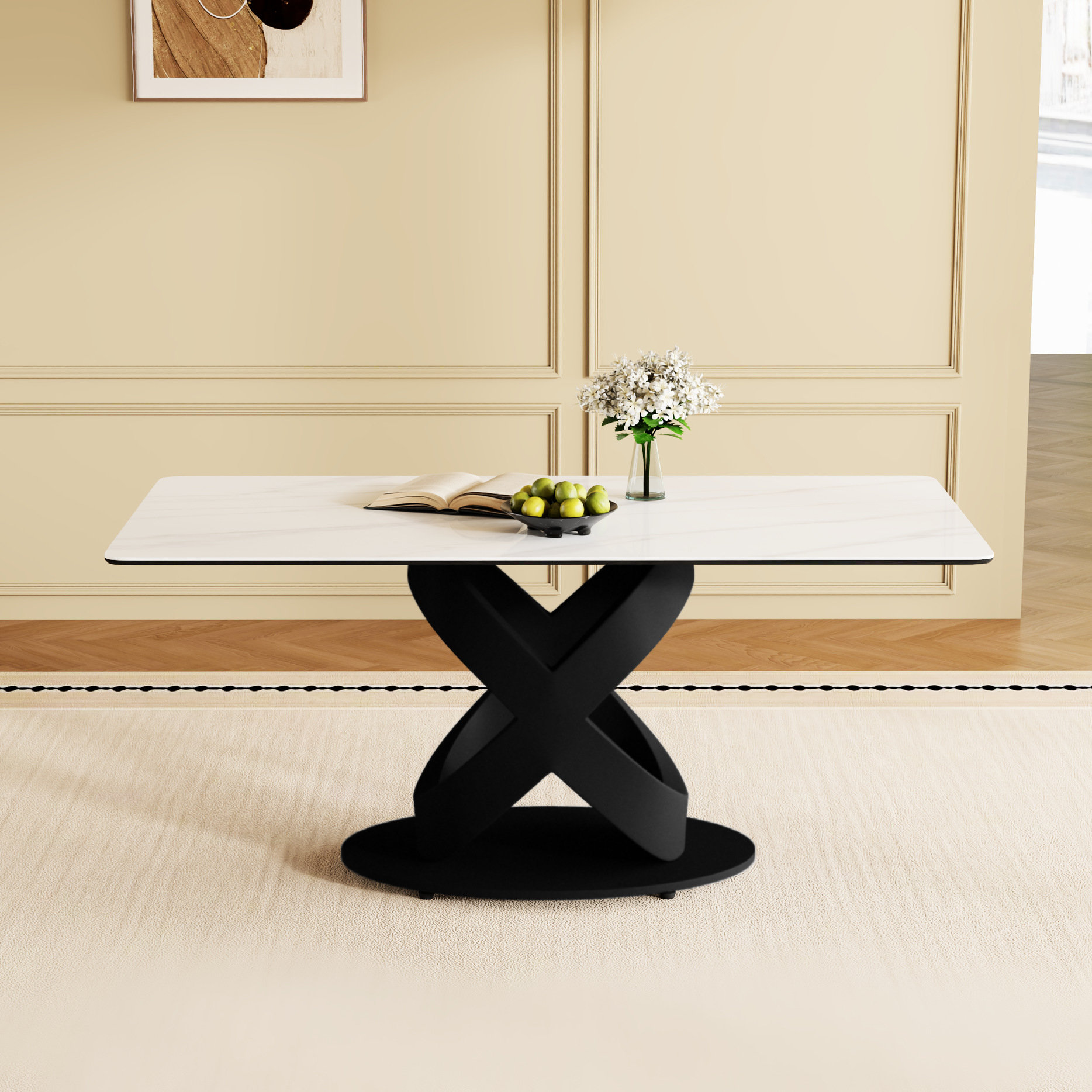 Ivy Bronx White Rectangular Modern Dining Table With Sintered Stone Top ...