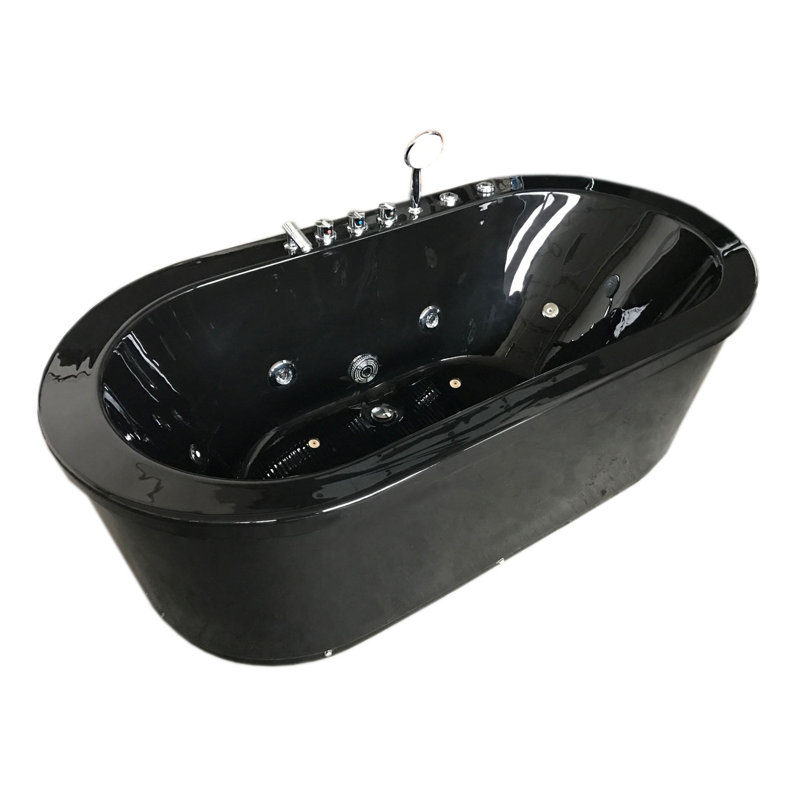 Baignoire tourbillon autoportante noire de 73 po avec jets d'air et d'eau CANCUN