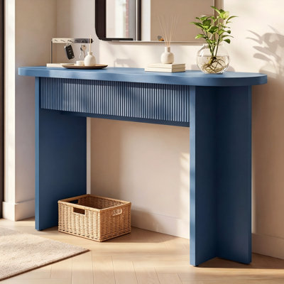 OMCMUU 55 Inch Console Table with Fluted Drawers for Entryway, Blue Modern Entryway Table, 150 lbs Capacity, Sturdy Legs, Anti-Tip, Quiet Full-extension Slides, for Living Room, Foyer, Hallway