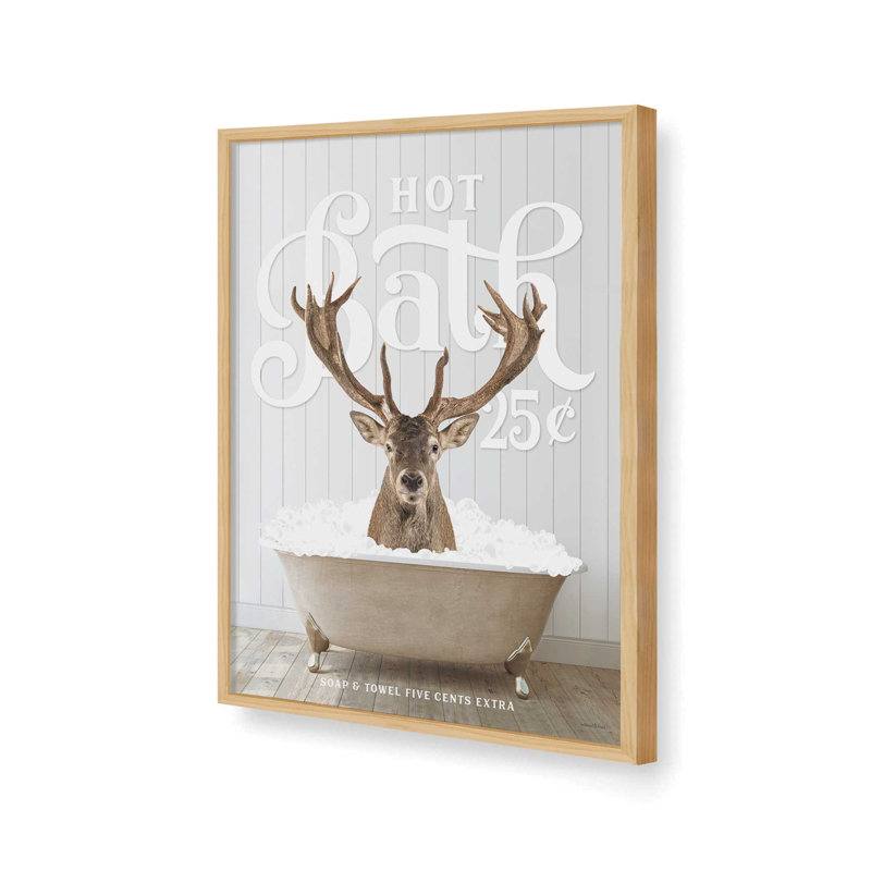 «Deer Hot Bath» par lettrage et doublure, 12 W x 16 H, Tanné, Impression encadrée