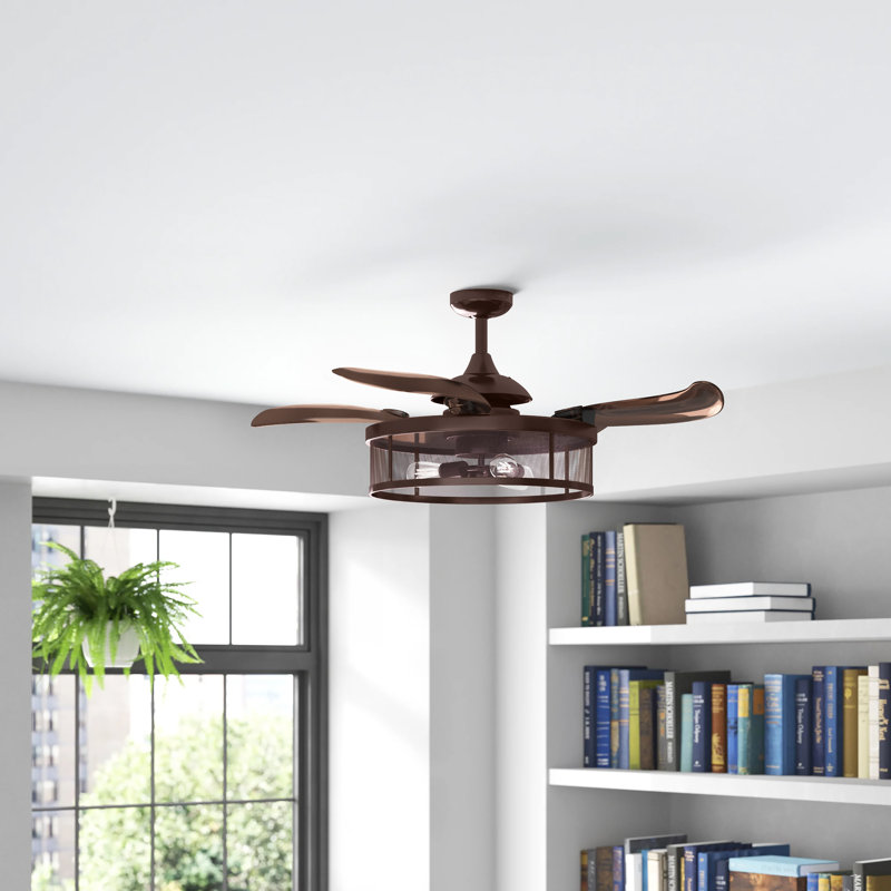 Meridian 48" Retractable Blade Ceiling Fan with Light and Remote, Modern Fandelier Ceiling Fan, Patented Design Technology, Stronger Thicker Blades, Oil Rubbed Bronze
