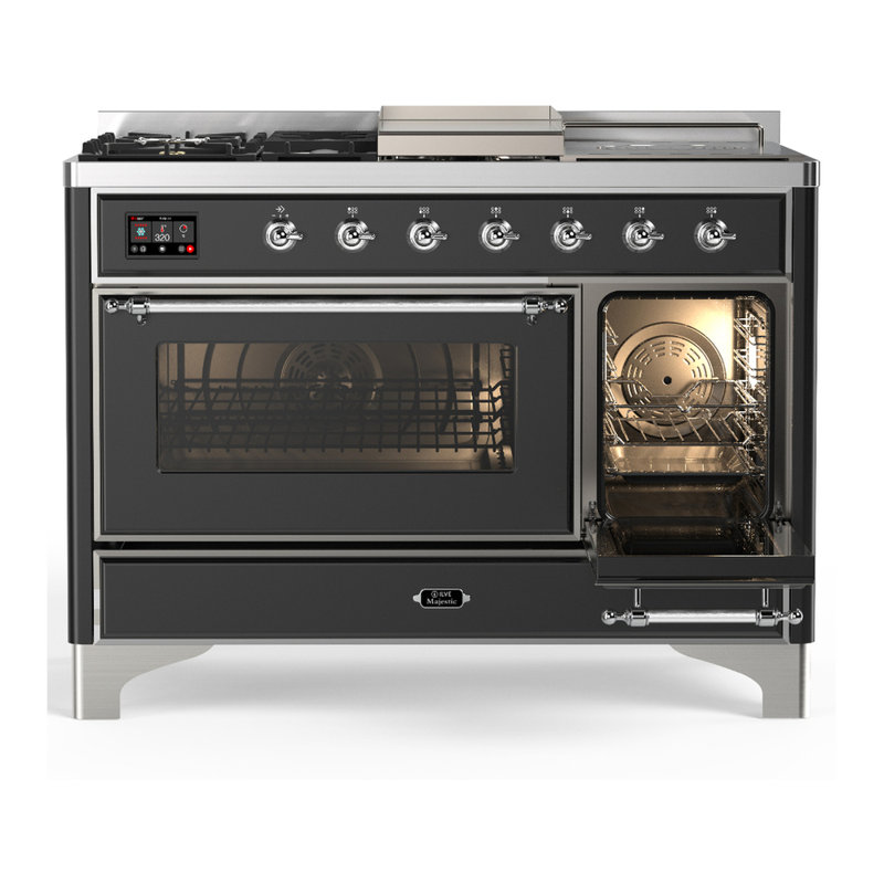 Majestic III Series 48 Inch Dual Fuel Range with 5 Sealed Burners, Griddle, Frenchtop in Glossy Black (Natural Gas, Burnished Trim)