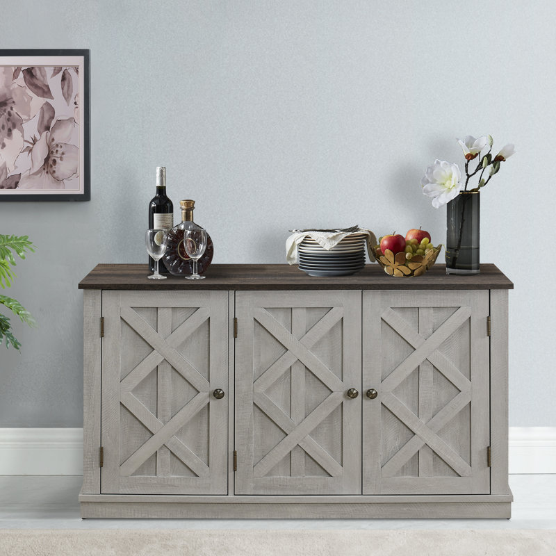 Corbey 3-Door Manufactured Wood Accent Cabinet, Dark Gray/Light Gray