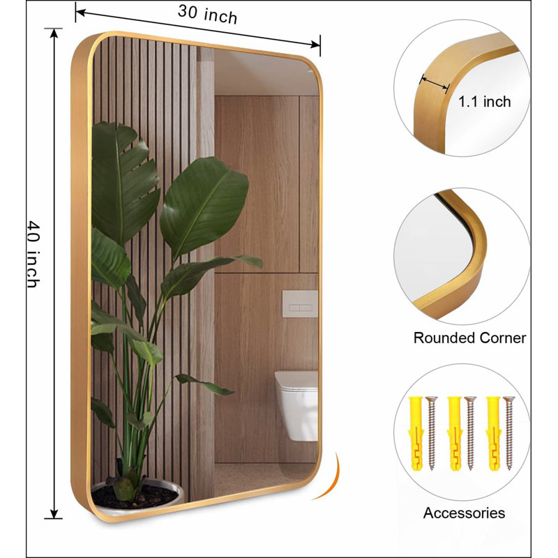 Miroir de salle de bain rectangulaire avec cadre en verre de haute qualité et aluminium antirouille, Doré