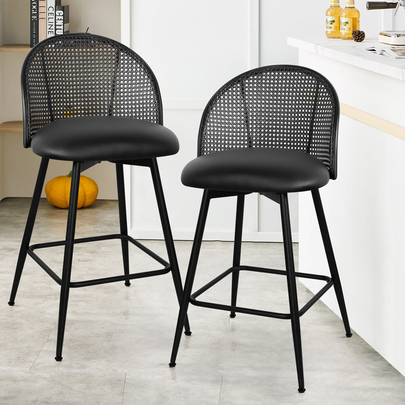 Arvon Swivel Upholstered Counter & Bar Stool, Black, Counter Stool (26” Seat Height), Black