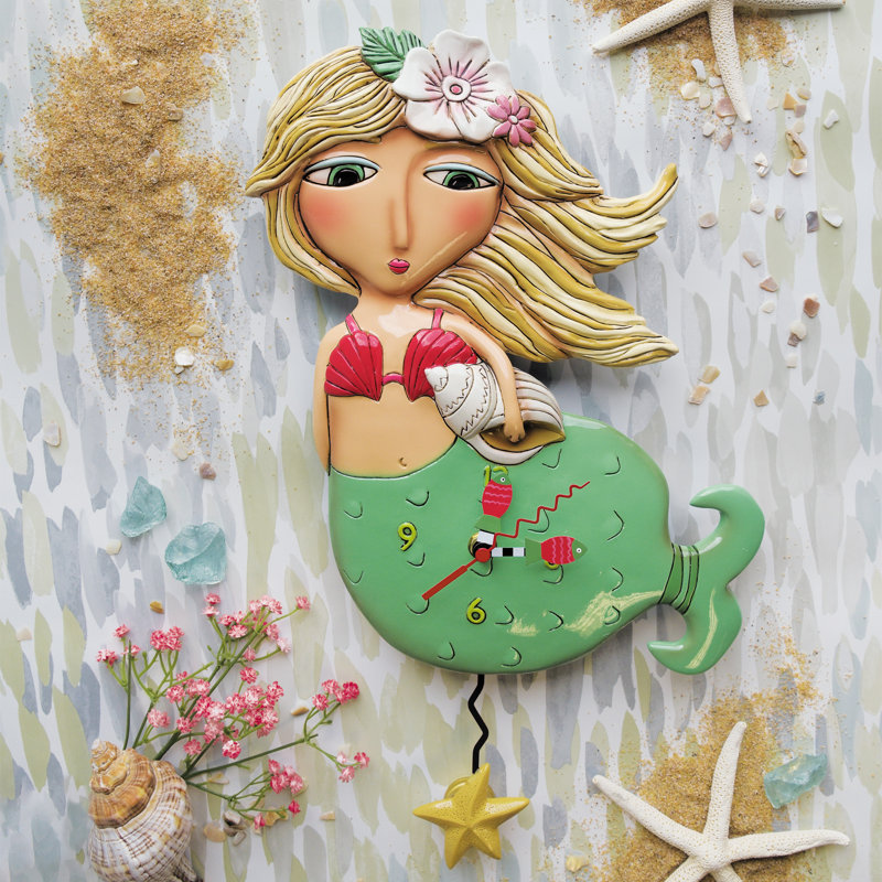 Horloge murale 17,25 po Shelley Mermaid with Starfish