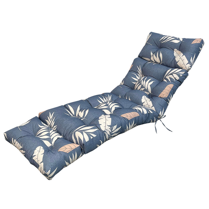 Thickened Outdoor Chaise Lounge Chair Cushion, Soft Memory Foam Filled, Gray Leaves