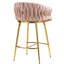 Ensemble de 2 tabourets de bar 26 po à hauteur de comptoir avec dossier ondulé à la main, base chromée dorée et repose-pieds (ROSE)