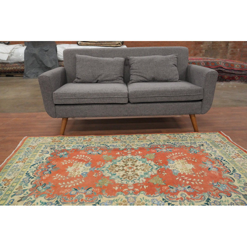 Tapis traditionnel en laine à motif floral orange 5 x 6