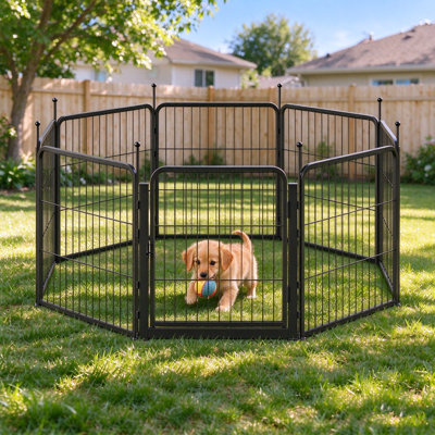 Parc pour chien en métal, clôture portable 8 panneaux 24 pouces pour l'intérieur et l'extérieur, enclos pour chiots pour la protection des plantes de jardin et de jardin, pour petits chiens, lapins et cochons d'Inde, noir