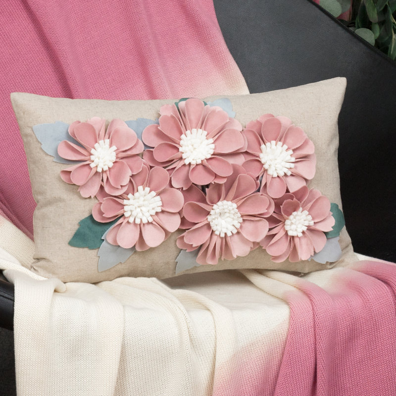 Handmade 3D Flower Accent Throw Pillow Cover Floral Decorative Pillow Case