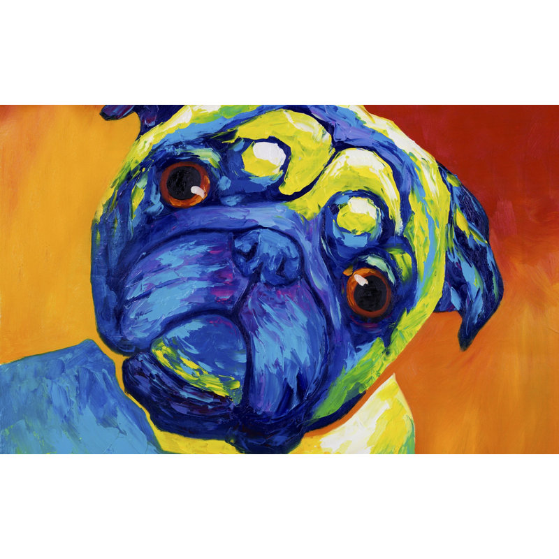 Curious pug - Blue Contemporary Indoor Outdoor Door Mat