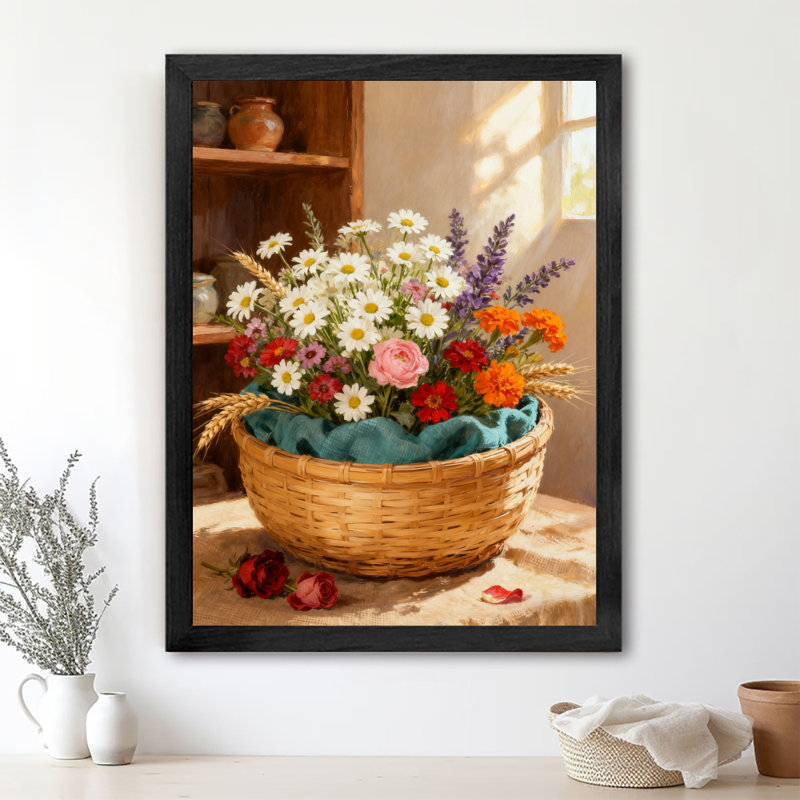 Art encadré noir, arrangement floral simple et rétro, impressions de style rétro, H 25 po x l 17 po
