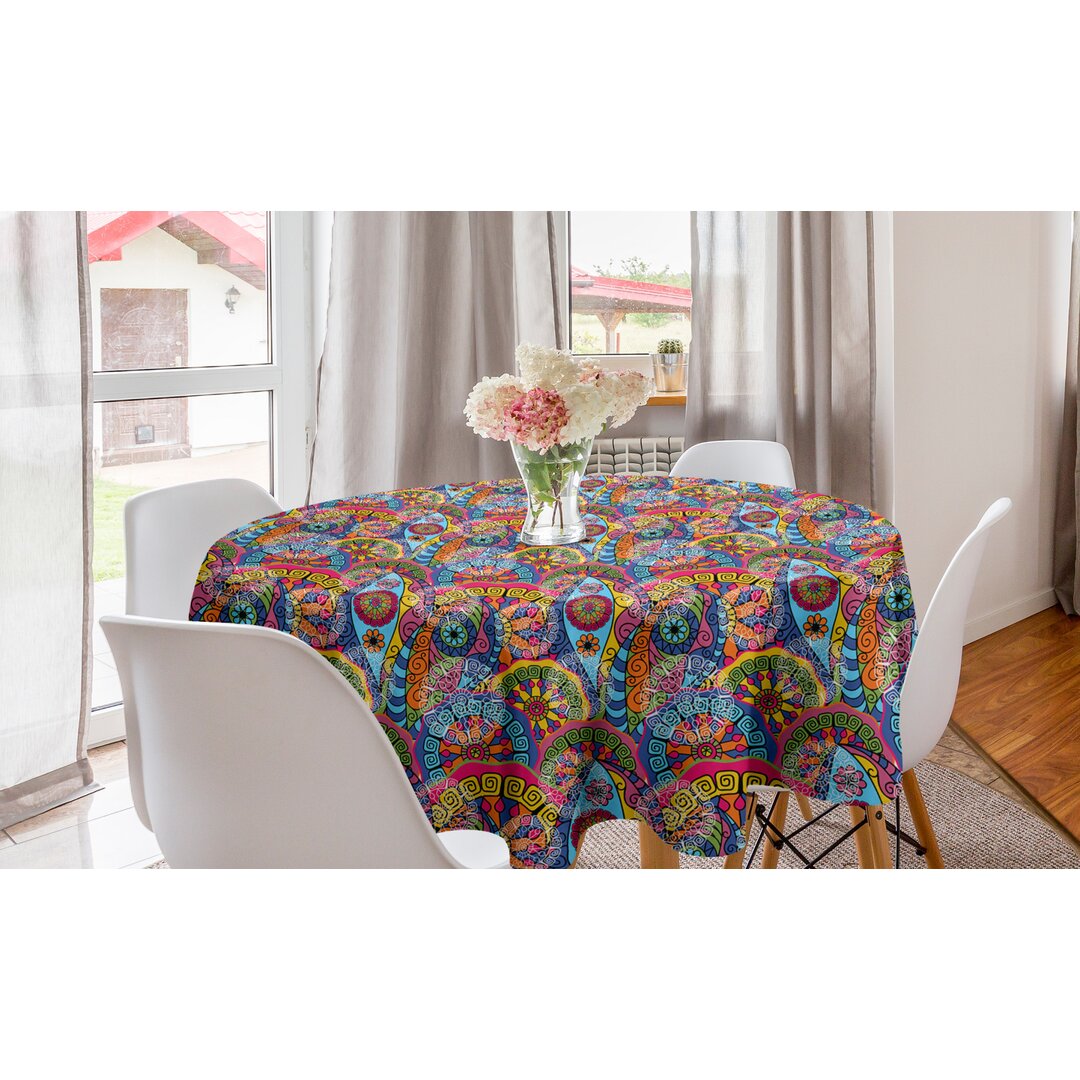 Runde Tischdecke, Hippie Aztec Tribal Boho, Blumen, Mehrfarbig