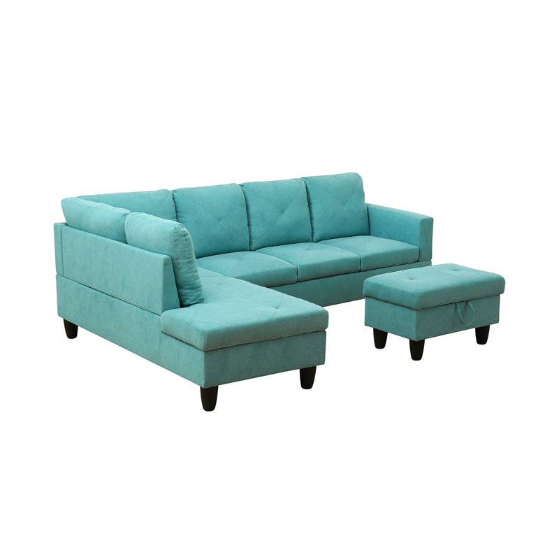 Canapé modulaire 3 pièces Tijay, Velours bleu sarcelle