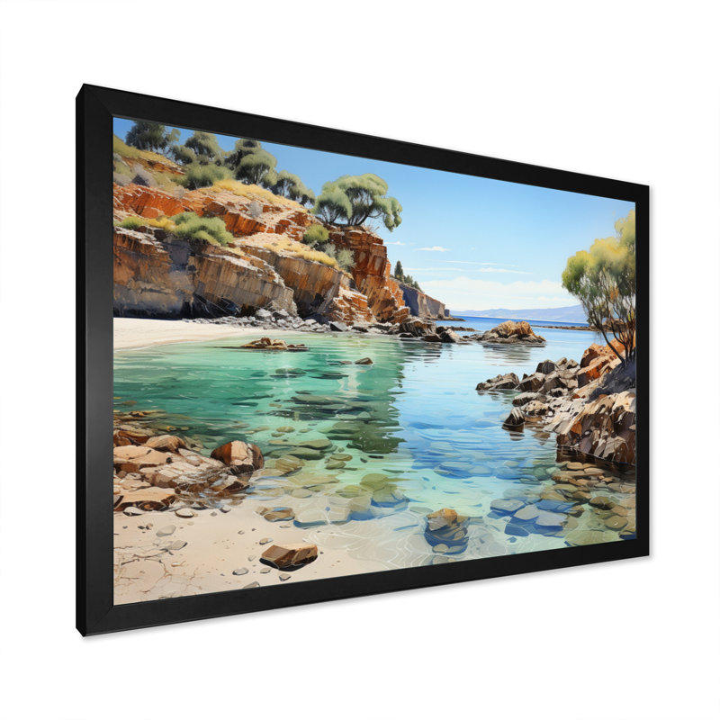 Rocky Beach Seaside Reflections II - Nautical & Beach Wall Decor, H 12 po x l 20 po x P 1 po, Cadre simple noir