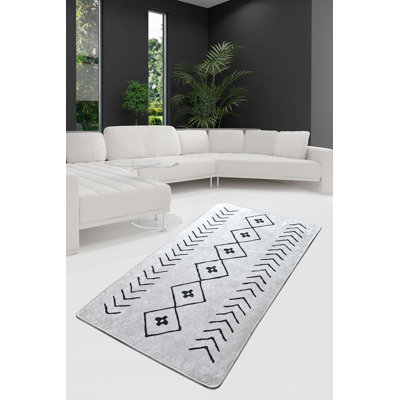 Elegant Ecru & Black Area Rug, 4 x 6 Feet | 100% Polyester, 0.4 in Pile Height | Antibacterial, Non-Slip Bottom, Machine Washable | Perfect for Living Room, Bedroom, & Home Decor | Durable & Stylish Design