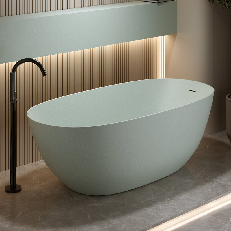 69 in. x 31.9 in. Freestanding Solid Surface Soaking Bathtub with Overflow and Pop-Up Drain, Sage
