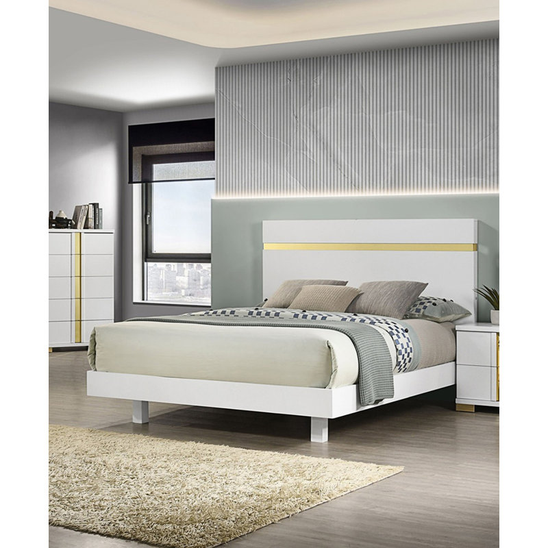 Lit 1Pc avec DEL sous le lit, Blanc, Grand lit