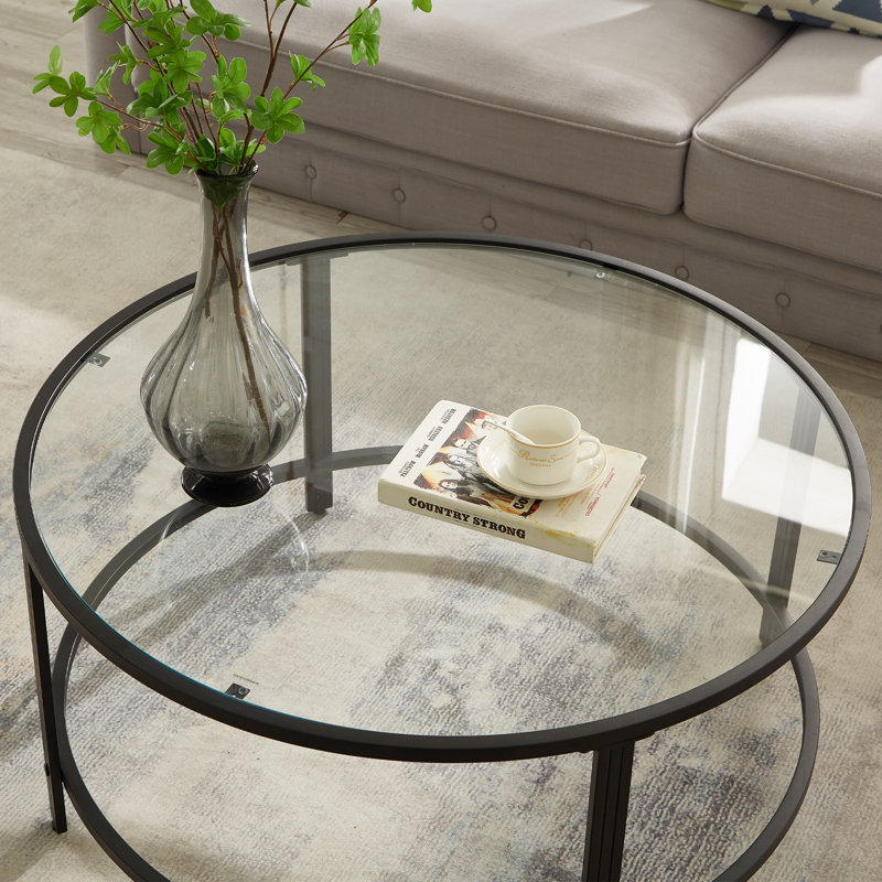 Doynton Round Glass Top Coffee Table For Living Room, Black