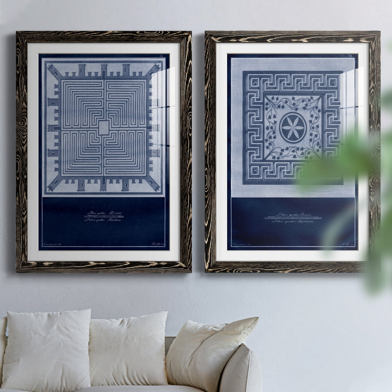 Indigo Tile I - 2 pièces, H 37,5 po x l 55 po x P 1,5 po, Papier encadré noir