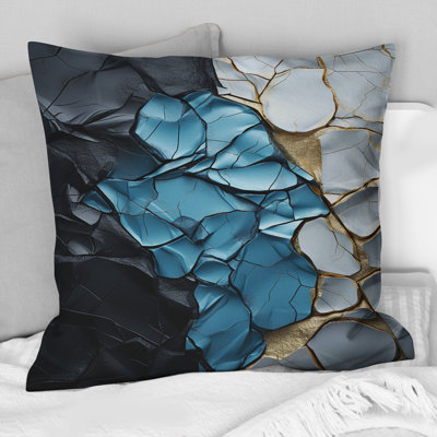 Turquoise, blanc et marbre doré - reproduction de peinture abstraite, coussin décoratif