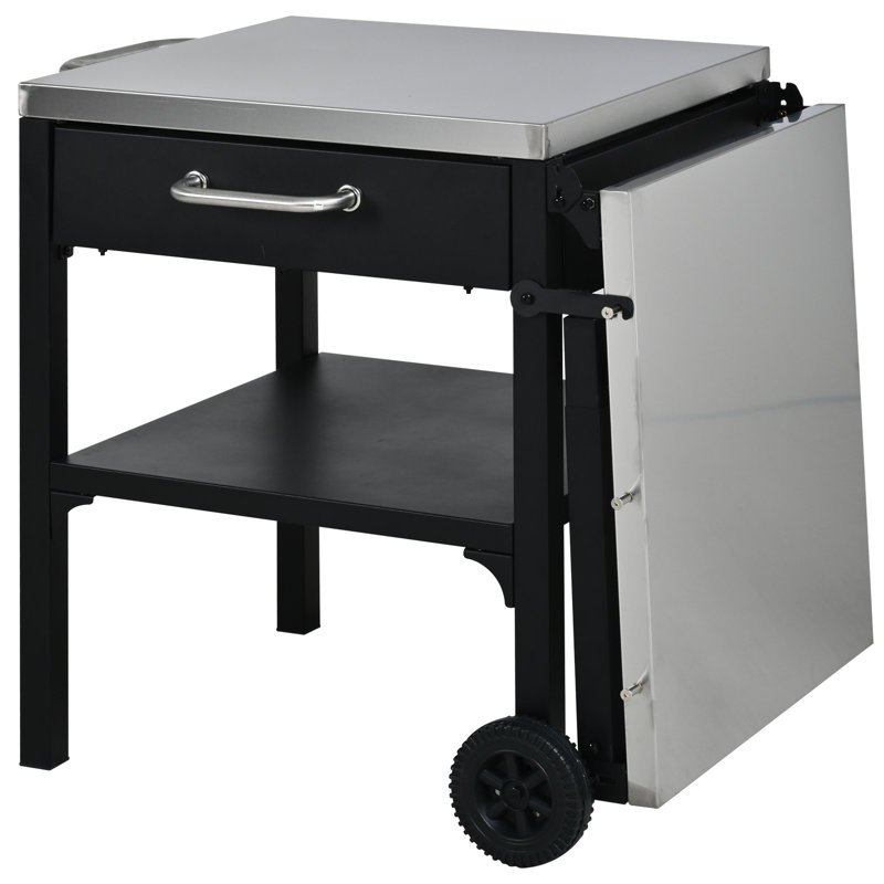 Chariot extérieur pliable avec roues et intempéries - Caractéristiques pour les barbecues de jardin