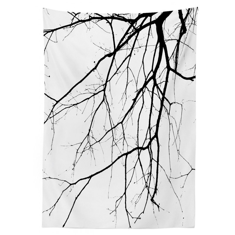 Macro Leafless Winter Tree Branches Tablecloth, 70" L x 52" W