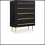 Commode contemporaine à 5 tiroirs avec détails dorés, commode 1 pièce pour chambre à coucher, unité de rangement en bois, noir-189494959