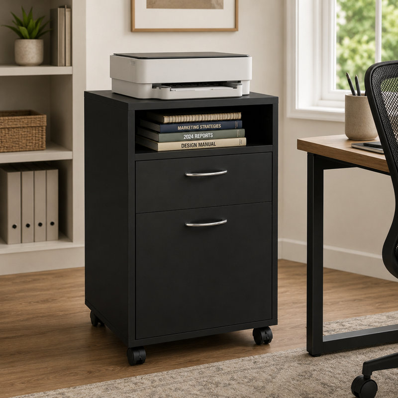 Support pour imprimante avec roulettes, armoire de rangement mobile avec tiroir et armoire de rangement