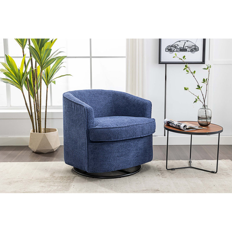 Fauteuil demi-tonneau pivotant l 32,48 po Willenzard, Bouclé bleu marine