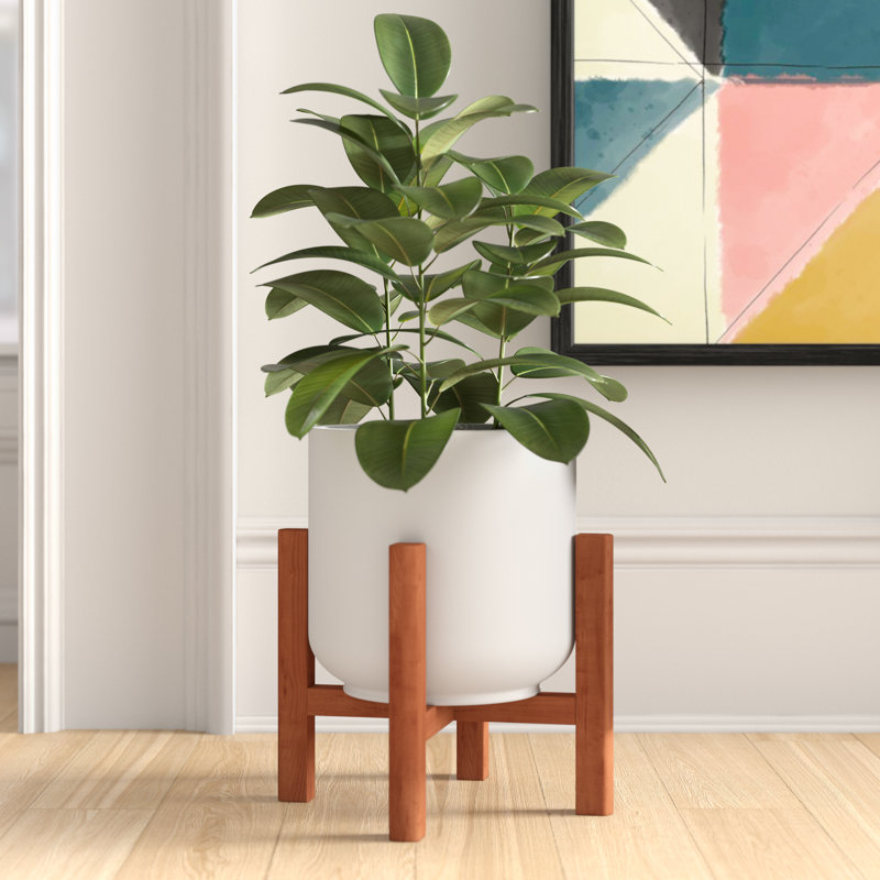 Khashif Pot Planter, White/Walnut