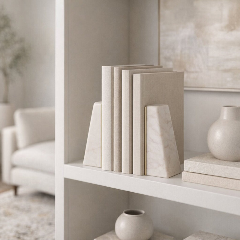 6.25" H Marble and Brass Bookends