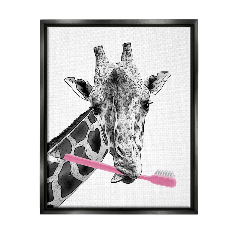 "Drôle d'animal", brosse à dents pour salle de bain, cadre noir encadré par Annalisa Latella, Cadre flottant noir de jais