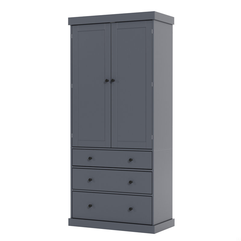 Farmhouse Kitchen Pantry, Freestanding Tall Cupboard Storage Cabinet With 3 Adjustable Shelves, 8 Door Shelves, 3 Drawers