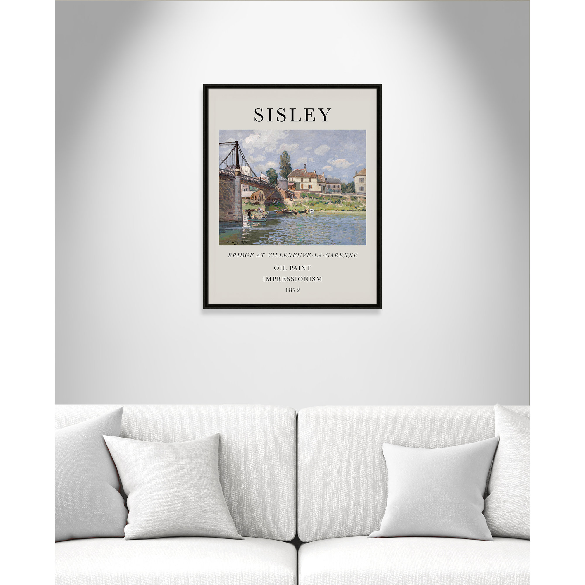 Old Masters Collection " The Bridge At Villeneuve " by Alfred Sisley, 29.5" H x 23.5" W x 2" D, No, Espresso Floater Frame