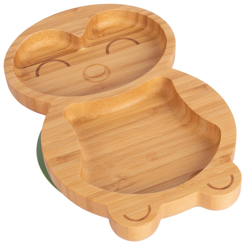 Tiny Dining - Penguin Bamboo Suction Plate, Olive Green