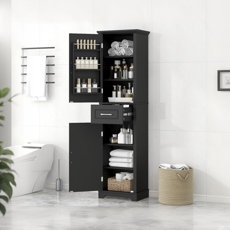 Tall Bathroom Storage Cabinet, Freestanding Storage Cabinet With Two Doors And Adjustable Shelves?, Black