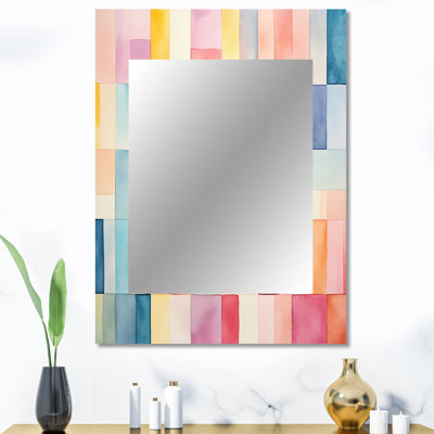 Midcentury pastel color cubes I - Geometric Mirror, Modern Decorative Wall Mirror, Printed Metal Art