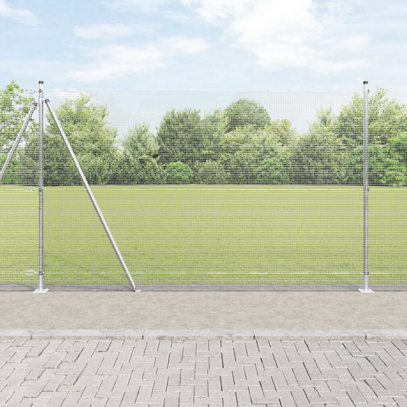 Welded Wire Fence With 7 Flanged Posts Steel, Silver, 140cm H x 2500cm W
