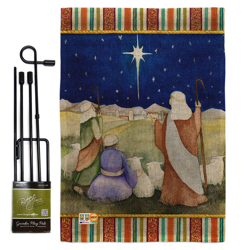 Ensemble de drapeaux en polyester 19 x 13 po Christmas In Bethlehem, Toile de jute